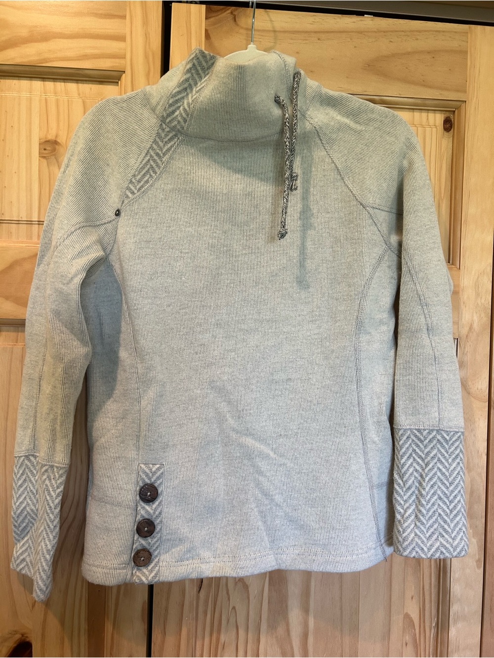 Prana Light Gray Funnel Neck Sweater with Button Detail